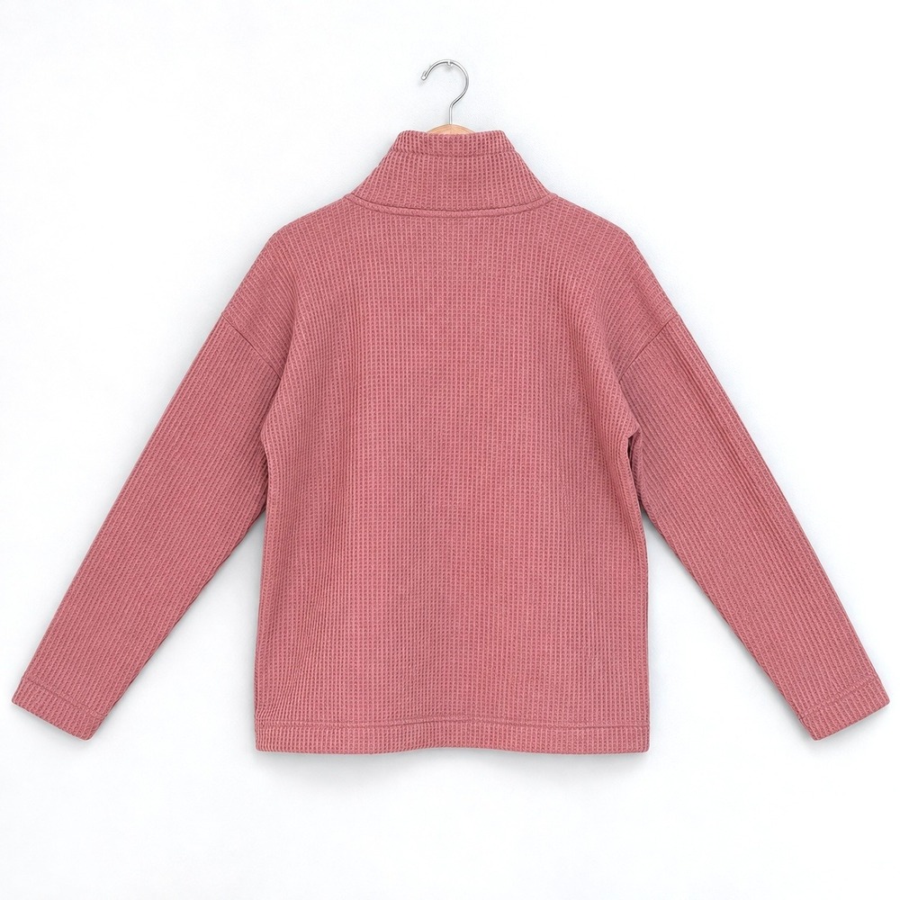 L.L.Bean Women's Waffle Knit Quarter Zip Pullover M Dusty Rose Fleece - Picture 2 of 9